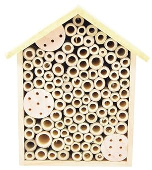 Seaside No.64 - kleines Insektenhotel aus Naturholz mit farbigem Dach - Nisthilfe für Krabbler in liebevoller Handarbeit gefertigt - zum Aufhängen am Balkon, im Garten (Gelb = 18,5 x 21 x 9,5 cm)