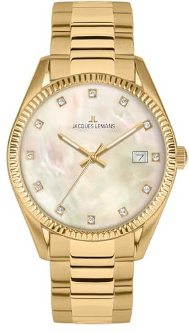 JACQUES LEMANS Damenuhr Derby Goldfarben/Perlmutt 50-4O