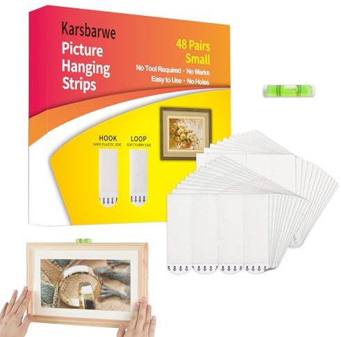 96 tiras (48 pares) de tiras pequeñas para colgar cuadros resistentes, calcomanías de marco de fotos para pared, tiras adhesivas sin daños para colgar marcos y decoraciones de Navidad