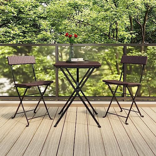 KTHLBRH Bistrostühle 2 STK. Klappbar Braun Poly Rattan und Stahl, Balkonstühle Outdoor-Stühle Terrassenstühle Freizeitstühle für Garten, Rasen, Terrasse