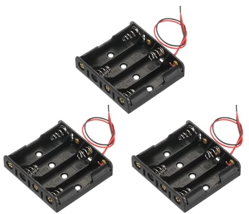 sourcing map Battery Holder Box 4 x AA, 4 Slots 2.5 Wire Lead for AA-Batteries Holder Box Container, 3Pcs