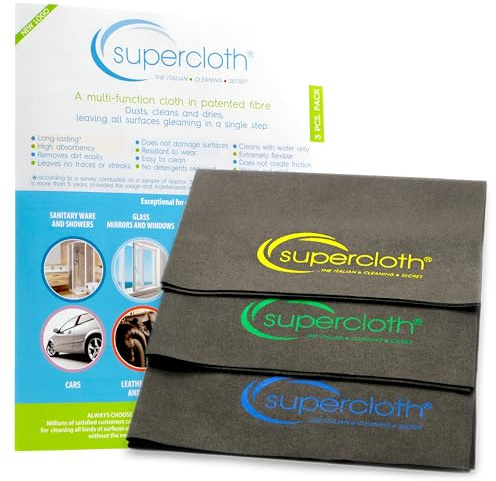 Supercloth® Premium Microfiber Cleaning Cloths, All-Purpose, Lasts Over 5 Years, Streak-Free, Multicolored (including Black), 60% Polyamide, 40% Polyurethane, 3 Pack
