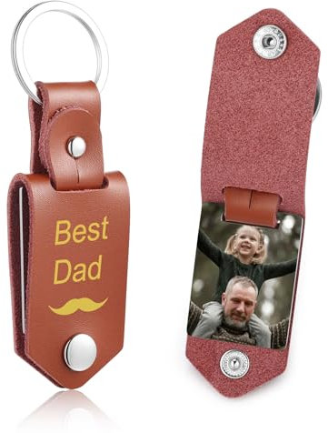 OTXIXTO Porte-clés en Cuir Personnalisé pour Homme/Petit ami/Papa/Mari, Image Personnalisée Photo Date Nom Texte Fête des Pères (B3: Marron)