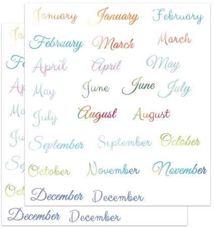 Pop Resin 48 Stück mehrfarbige, wasserdichte minimalistische Buchstabendruck-Monatsplaner-Aufkleber für Planer, Tagebücher, Kalender, Notizbücher, 2 Blatt