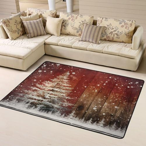 Mexpekil Tappeto in legno rustico con albero di Natale, 120 x 160 cm, antiscivolo, per soggiorno, camera da letto, lavabile, grande, decorazione moderna per la casa, per interni ed esterni