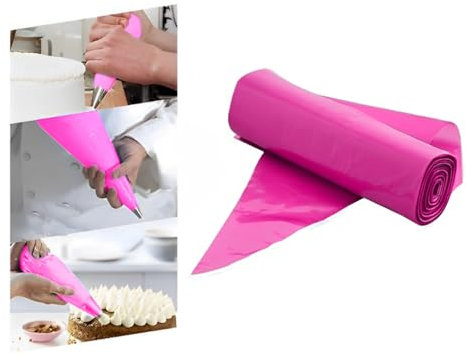 Venuscello 100 x Icing Piping Savoy Disposable Pink Mash Thick 21 Non Sticky Bags for Decorating Cake, Pastry, Cookies Ideal for Baking Easy to Grip and Comfortable
