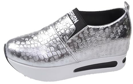 Scarpe da pioggia da donna in pelle pressata con suola spessa casual slip on scarpe da pioggia, Argento, 37 EU