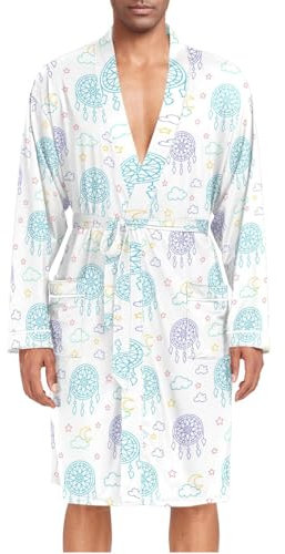 ZZXXB Dream Catcher Cloud Herren-Nachtwäsche, leicht, langärmelig, Spa-Bademantel mit Taschen, M-XL, weiß, L