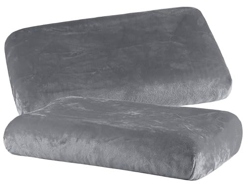 BaSaTex Cashmere Plüsch Kissenbezüge Spannbezüge 2er Pack für Nackenkissen und Gesundheitskissen | kuschelig weicher Kissenbezug | ca. 45-60 x 30-40 cm – 20 cm Steg | Farbe: Anthrazit