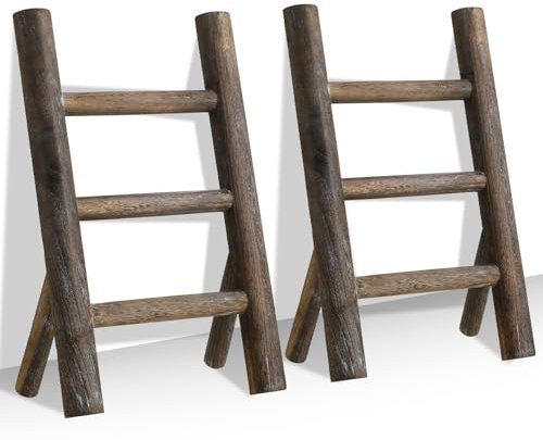 Cinnvoice 2 Pcs Wooden Tea Towel Ladder Rustic Hand Towel Stand Rack Mini Countertop Towel Stand Farmhouse Wood Counter Towel Holder for Bathroom Country Kitchen Office(Wood Color)