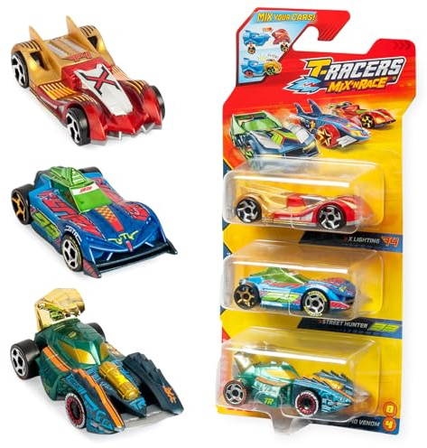 T-Racers Mix ´N RACE 3 Pack – Pack of 3 toy collectible cars. Each car can be split in two with interchangeable parts and wheels. Pack 12 of 12
