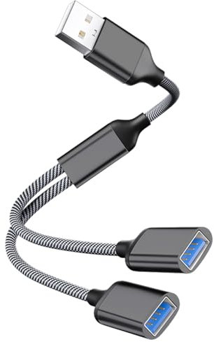 Powice USB-A Splitter 1-auf-2 – USB 2.0 Adapter zur Datenübertragung & Port-Erweiterung, Doppel-Stecker für PC/Laptop, ideal für Maus, Tastatur, USB-Sticks & mehr – Schwarz