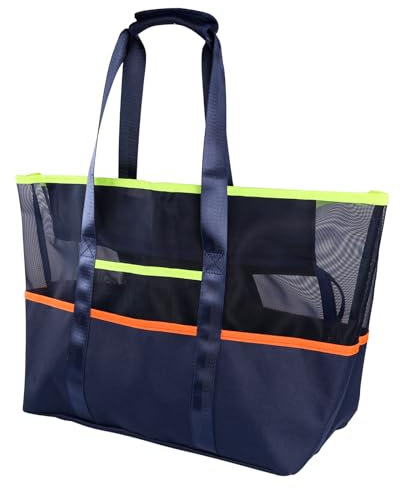 Bubuny Borsa Mare, Grande Borsa da Spiaggia in Rete da Donna con Cerniera con Comodi Manici Chiusura per La Spesa, per Viaggi, Shopping e vita Quotidiana