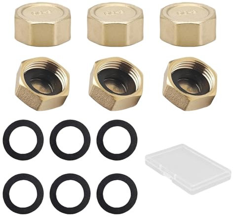 Radiator Valve Caps, Blanking Cap For Washing Machine, 6 Brass Radiator Caps With Sealing Washers And Storage Box, 1/2 Inch Brass Radiator Cap For Home Use And A Storage Box