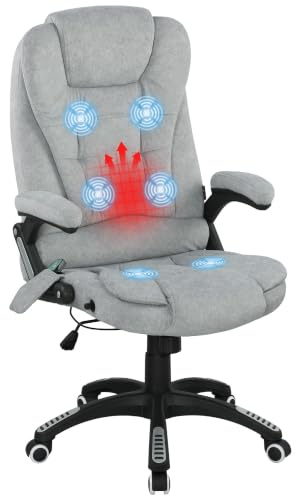 Vinsetto Silla de Oficina con Masaje de 6 Puntos 65x71x110-120 cm Gris | Silla de Escritorio Giratoria,Función Basculante,Calefacción,Altura Ajustable,Respaldo Reclinable,Mando a Distancia