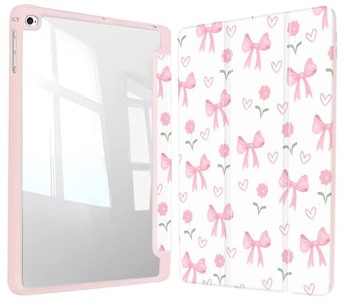 Vozehui iPad Case 11/10.9 Inch (A16)11/10th Gen/10.2 Inch 9th/8th/7th Gen/9.7 In.5th/6th/Air 11 In.M3/M2 w/Clear Back Shell w/Pencil Holder,Tri-fold Stand Cover w/Auto Sleep Wake Bow flower