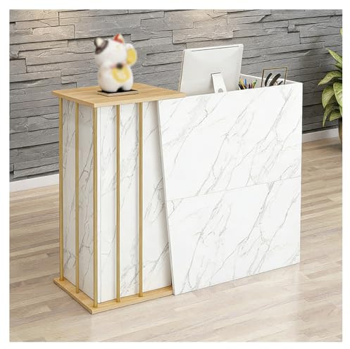 Pobbycrafm Empfangstheke,Kassentheke Klein Mit Abschließbarer Schublade Empfangstresen Kosmetik Rezeptionstheke Kassentisch mit Viel Stauraum Rezeption Schreibtisch C 90x100 cm
