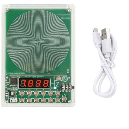 Rehoetom Für Schumann-Wellengenerator 7,83 Hz einstellbare Frequenz Gerät, Vollbereich 0,01 Hz bis 100000 Hz Sinuswellenausgang, mit USB-Stromversorgung, grüne Acrylschale (Silber)