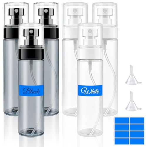 Maxumille 6 Stück 100ml Transparent Schwarz Sprühflasche Klein zum Befüllen | Plastik Kleine Sprühflaschen zum Befüllen, mit Sticker & Funnel, Leere Sprühflaschen, Wiederverwendbar für Parfüm Kosmetik