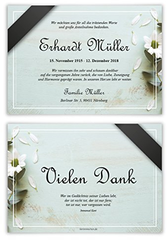 10 x Trauer Dankeskarten Danksagung Danksagungskarten Trauerkarten individuell - Trauerblumen