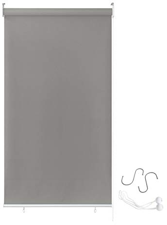 AUFUN Außenrollo Balkon Outdoor Rollo Wetterfest 140 x 240 cm Outdoorrollo Sonnenschutz Balkonrollo UV Schutz, Reflektierende Thermofunktion für Fenster & Türen, Grau