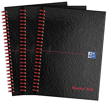 Oxford „Black n‘ Red“-Notizbuch, A5, Hardcover, Draht-gebunden 3er-Pack A5
