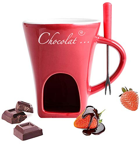 ELQ Fondue De Chocolate con Horquillas De Acero Inoxidable, Apto para Microondas y Lavavajillas, para Queso, Mantequilla,Rojo
