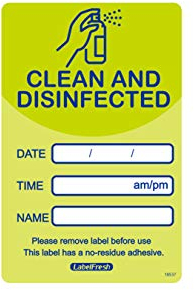 LabelFresh Clean & Disinfected Green Labels 500 per roll Removable & Dissolvable Labels Cleaning Stickers Sanitation Hygiene Procedure