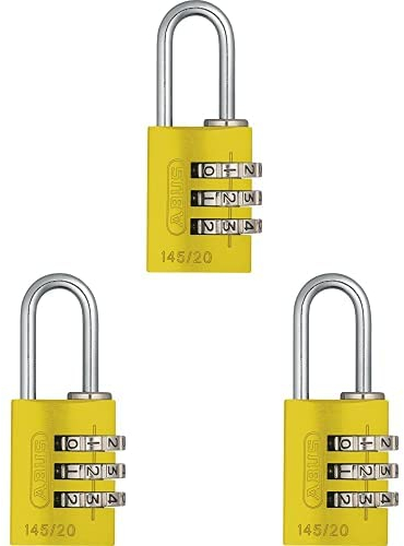 ABUS Zahlenschloss 145/20 Gelb - Kofferschloss, Spindschloss u. v. m. - Aluminium-Vorhängeschloss - individuell einstellbarer Zahlencode - ABUS-Sicherheitslevel 3, 3er Pack