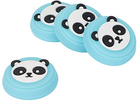 Septpenta 4 X Analog Stick Joystick Controller Performance Daumengriffe für PS5 und für Xbox Controller, Süßes Panda Muster, Rundumschutz, Ersatz Silikon Daumengriff(Blau)