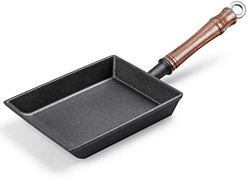 DNCG Tamagoyaki Poêle à Omelette Mini Poêle à Frire en Fonte Rectangle Poêle Japonaise avec Manche en Bois, Sans Revêtement, Petit Déjeuner Rapide Tamagoyaki, Noir