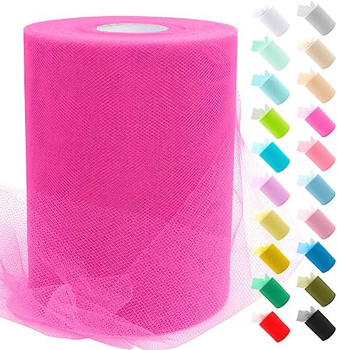 Uiopa Tulle Rose Rouge, 15cm x 91,4m Rouleau de Tulle en Polyester Maille Tissu pour Tutu Jupe, Deco Mariage/Fête, Deco Chaise Mariage, Noeud Cadeau, Artisanat DIY
