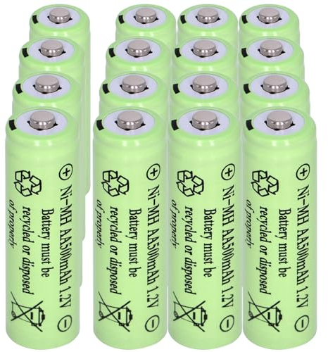 Yibatopow 16 Packs Solar Lights Batteries AA 500mah 1.2V Ni-MH Rechargeable Double A Battery for Outdoor Solar Lights, String Lights, Pathway Lights