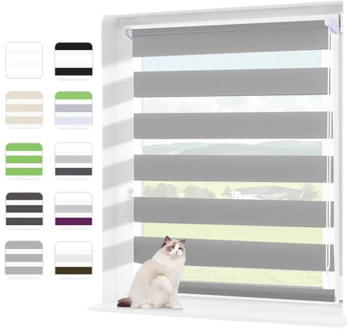 Wudomi Doppelrollo Klemmfix ohne Bohren Grau 80x220cm(BxH),Lichtdurchlässig und Verdunkelnd Duo Rollo,Klemmrollo Seitenzugrollo für Schlafzimmer, Badezimmer, Wohnzimmer Fenster und Tür