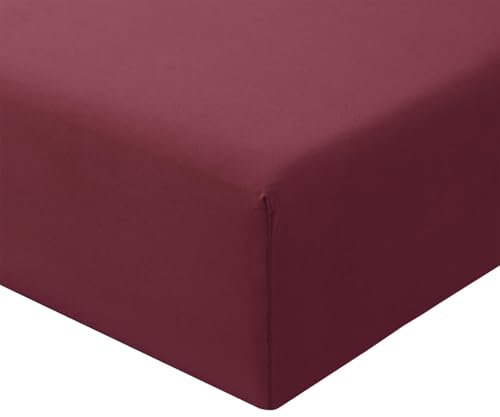 RUIKASI Spannbettlaken 90x200cm Burgunderrot Bettlaken - Oeko Tex Spannbetttuch 90x200 Bettbezug, Mikrofaser Betttuch Bett Laken Bezug 90 x 200 30 cm Tiefe Tasche, Bed Fitted Sheet Bedsheet