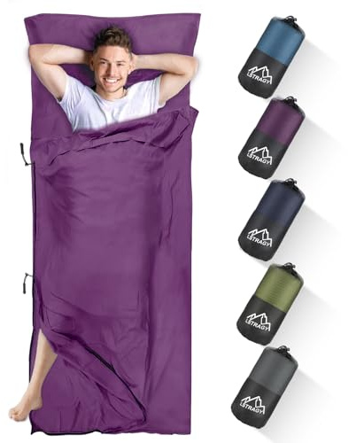 LSTRAGY Sac de Couchage Cabane Adulte 2 en 1 avec Fermeture éclair, Compartiment pour Oreiller,Ultra-léger et Confortable pour Voyage et Couverture de Voyage,95x220 cm