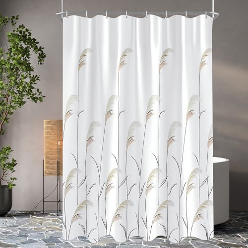 Lerores Cortina de ducha, 100 x 180 cm, dobladillo con peso de orejas de trigo, antimoho, impermeable, lavable, tela de poliéster, con ojales y 6 anillas, para baño, bañera