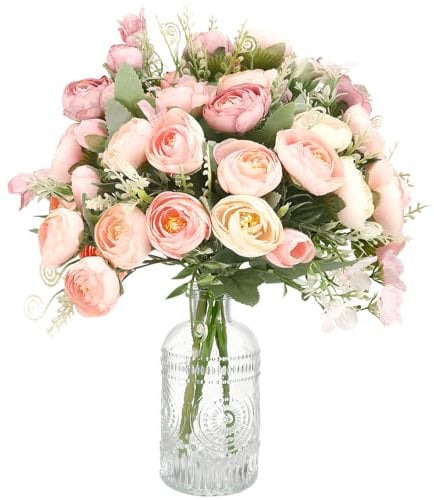 Halinuia 3 Mazzi Fiori Finti da Interno, Bouquet Fiori Rose Artificiali di Seta, Composizioni Floreali per Decorazione Casa Cimitero Vaso Matrimonio Centrotavola Giardino Ufficio, Regalo per Lei