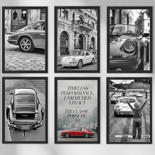 Porsche 911 Poster 6er Set Deko Wandbilder für Wohnzimmer, Home-Office, ohne Rahmen, 6x A4 (21x30 cm)
