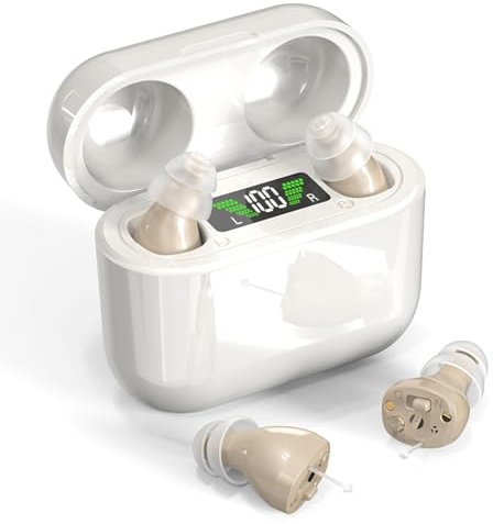 Prothèses auditives avec étui de charge durable, aides auditives invisibles pour personnes âgées avec annulation intelligente du bruit, appareils auditifs complètement intégrés au canal, contrôle