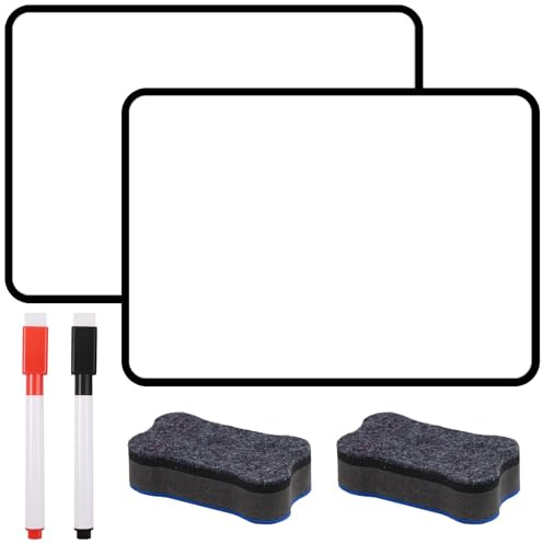 2 Stück Mini Whiteboard 30x21cm, Magnettafel Klein Doppelseitig Whiteboard A4 Abwischbar Mit 2 Markern Und 2 Board Radierer, Schwarzem Rahmen Kleines Whiteboard Tragbar für Zuhause, Schule, Büro