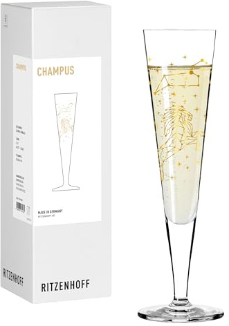 RITZENHOFF 8191006 Copa de champán 200 ml – Serie Astro – Diseño del signo zodiacal Leo con oro auténtico, fabricado en Alemania