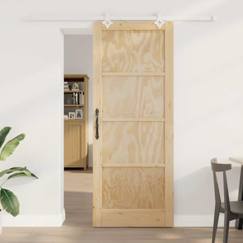 QJBSAVVA Schiebetür Weiß Massiv Kiefer 200 x 4 x 211 cm Modernes Platzsparensystem aus Holz & Stahl für Wohnzimmer Flur Schlafzimmer