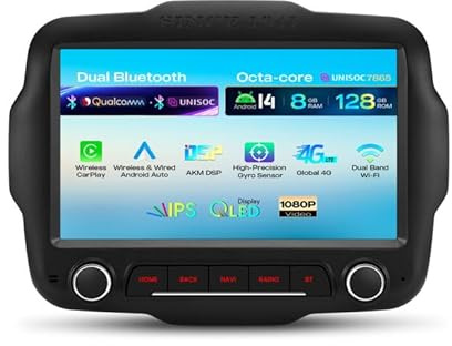 XTRONS Autoradio GPS per Jeep Renegade, Android 14, Wi-Fi, 4G, CarPlay, Android Auto, 8GB+128GB, Nero, Modello IMH94RGJL