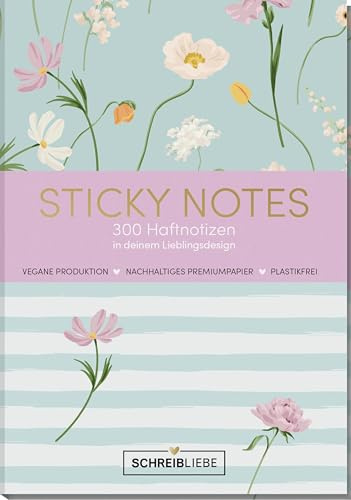 Sticky Notes Bloom: Notizzettel-Set 10,5 x 15,2 cm, 300 selbstklebende Haftnotizen in 6 verschiedene Designs - SchreibLiebe