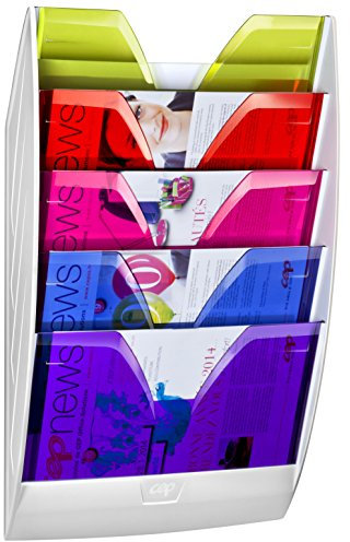 CEP Présentoir mural Magnétique Trieur 5 compartiments Aimanté Support rangement Documents vertical Format 24x32cm Fixation magnet Happy Multicolore