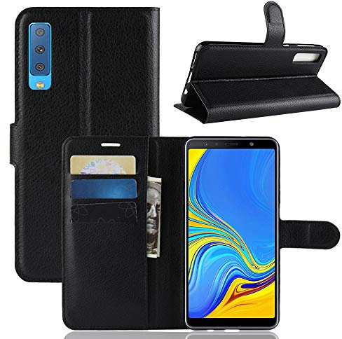 Handyhülle Kompatibel mit Samsung Galaxy A7 (2018) | Premium Qualität TPU Klapphülle für Galaxy A7 (2018) mit Kartenfächern | Magnetverschluss Handyhülle | Schwarz