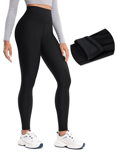 CRZ YOGA Damen Sport Thermo Leggings Winter Warme Sports Yoga Leggins High Waist Fleece Thermal Sportleggins - 71cm Schwarz 42