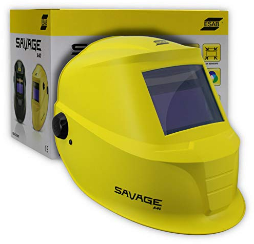 ESAB Savage A40 Gelb Automatik Profi Schweißhelm mit Uv-Schutz Optische Klasse: 1/1/1/2 für alle Schweißanwendungen Wahre Farbe
