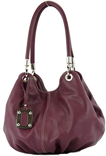 modamoda de 228 Damen Leder Schultertasche Hobo bag handmade in Italy, Farbe:Bordeauxviolett